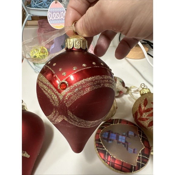 Vtg Mercury Glass Ornaments Set Of 6 Christmas Balls Red And Gold‎ - Picture 6 of 8